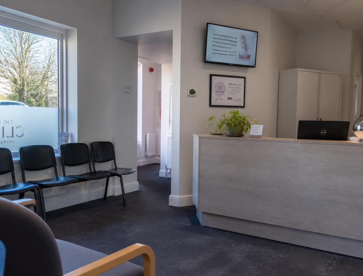 Calm reception area of a single modern hair clinic